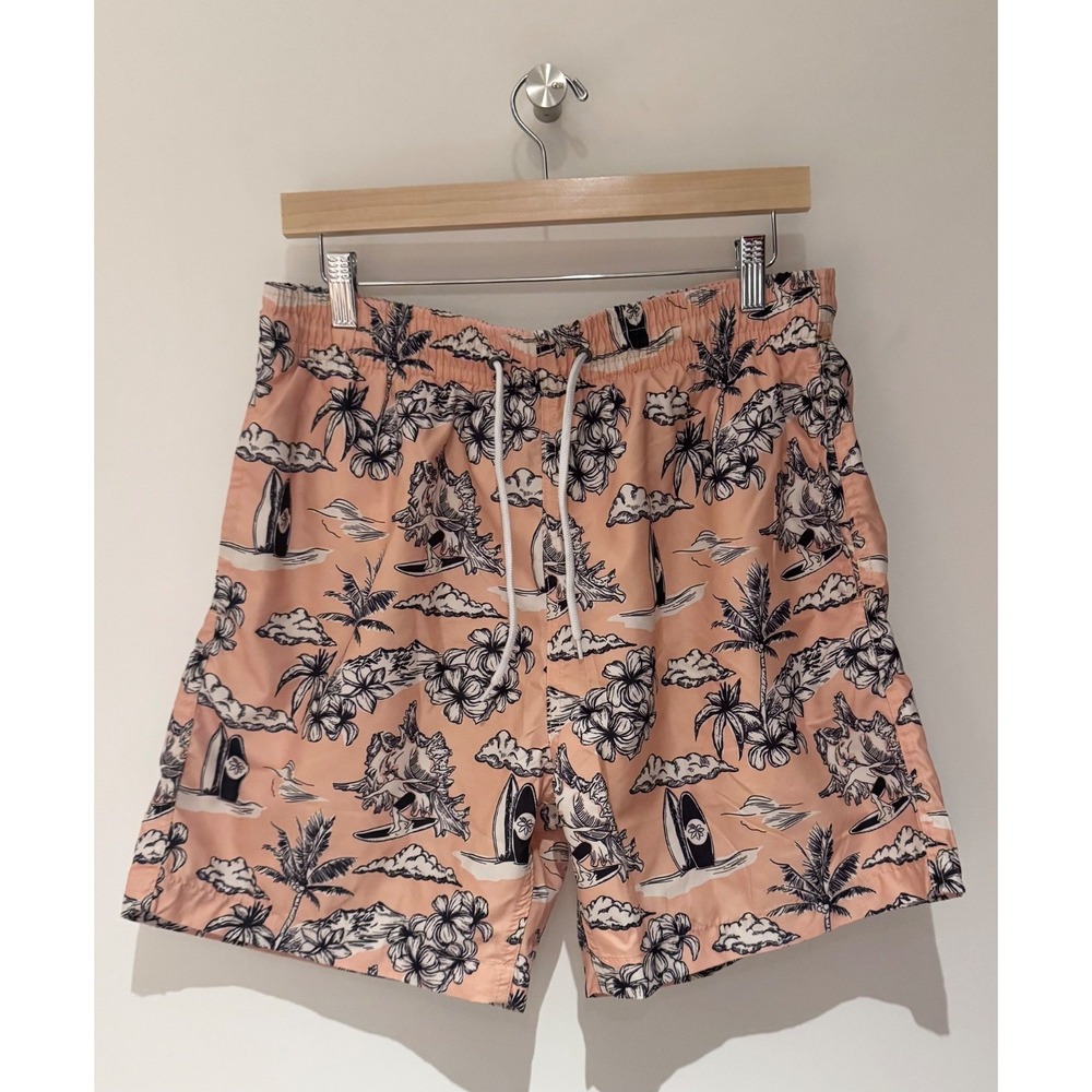 Trunks Los Angeles Men's Tropical Print Pink &‎ Naby Swim Trunks Hawaii Sz L